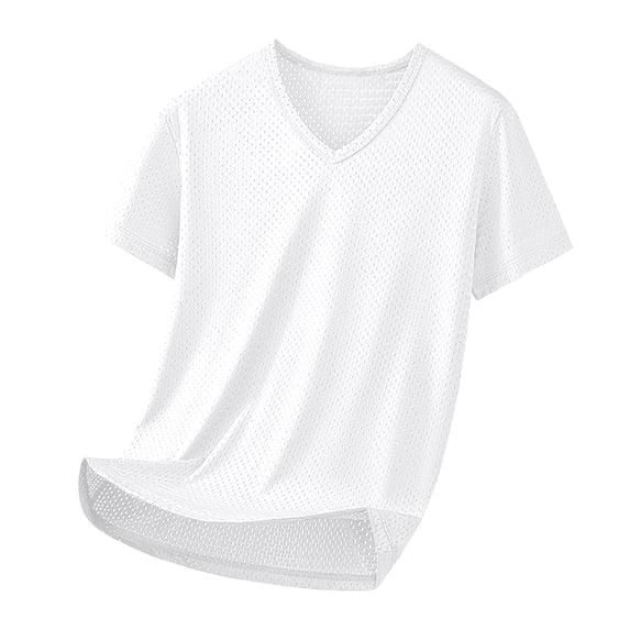 VSSSJ Mens V Neck T Shirts Short Sleeve Summer Casual Lightweight Tees Breathable Mesh Quick Dry Gym Workout Athletic Shirt Tops White M