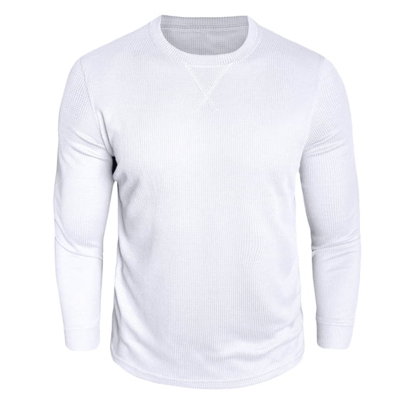 VSSSJ Mens Waffle Crewneck Shirts Relaxed Fit Long Sleeve Casual T-Shirt Lightweight Solid Color Base Layer Pullover Tees Tops White S