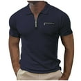 thumbnail image 1 of VSSSJ Mens Waffle T-Shirts Zip Up Short Sleeve Casual Slim Fit Sports Shirts Lightweight Fashion Lapel Collar Comfy Golf Shirt Navy S, 1 of 5