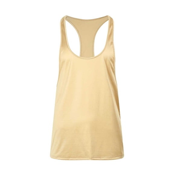 VSSSJ Muscle Tank Tops for Men Moisture Wicking Racerback Sleeveless Shirts Gym Fitness Workout Causal Summer Crewneck Tee Shirt Beige L