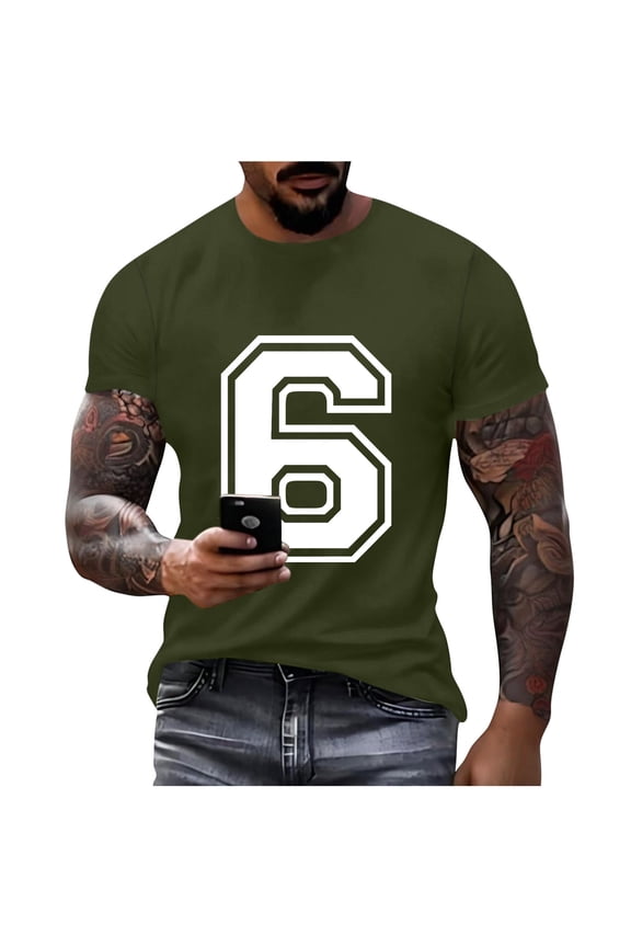 Number 6 T-Shirt for Men Women Unisex Short Sleeve Crew Neck Basketball Football Tee Tops Sports Team Jersey Number T-Shirts Green M