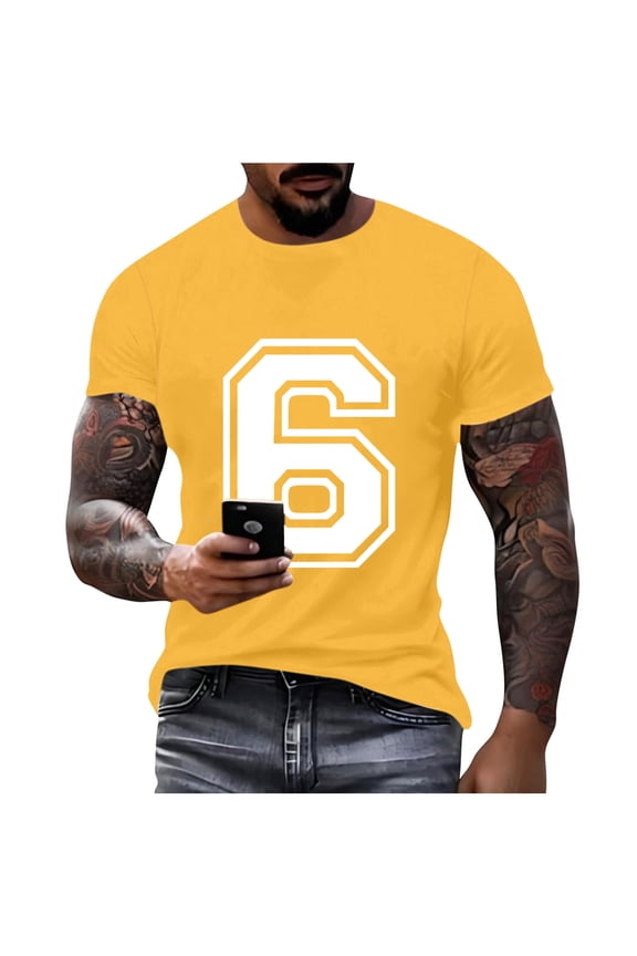 Number 6 T-Shirt for Men Women Unisex Short Sleeve Crew Neck Basketball Football Tee Tops Sports Team Jersey Number T-Shirts Yellow M