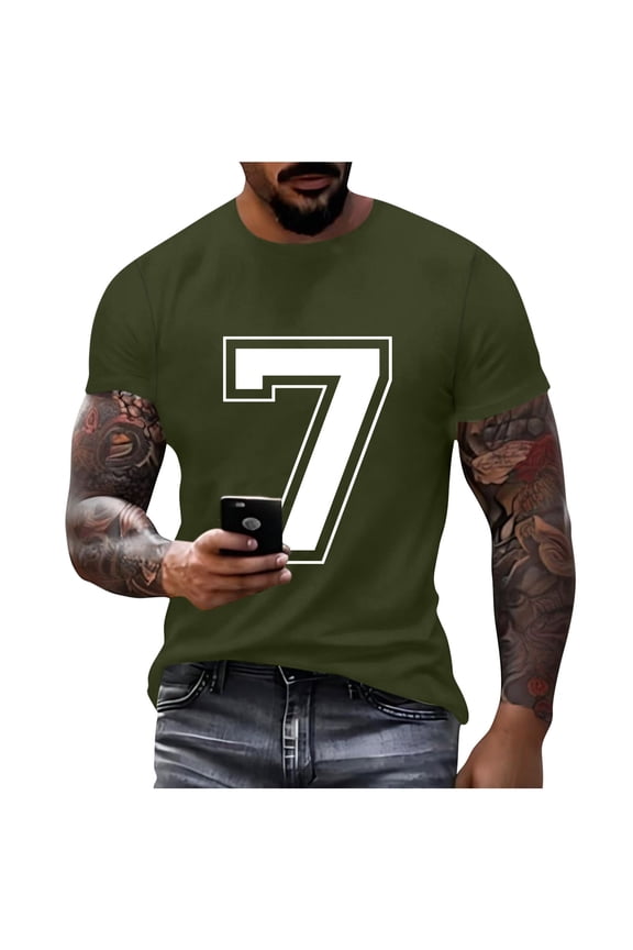 Number 7 T-Shirts for Men Women Sports Team Jersey Unisex Short Sleeve Crew Neck Tee Basketball Football T-Shirt Gifts Tops Green M