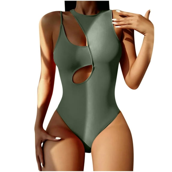 VSSSJ One Piece Bikini Set for Women Solid Color Patchwork Hollow out Front Swimsuit Lady Fashion Sexy Bathing Suit Slimming Swimwear