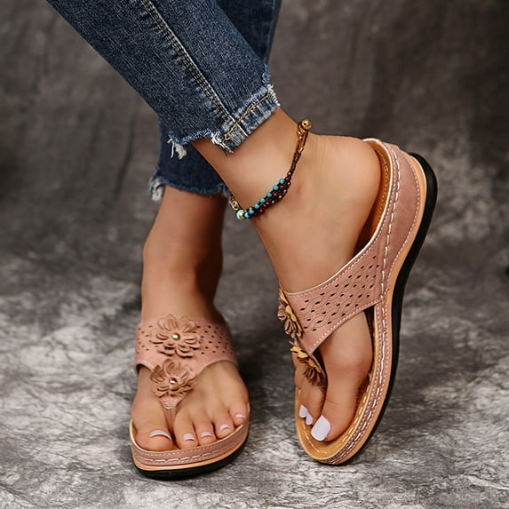 VSSSJ Orthopedic Sandals for Women Arch Support Sandals Orthotic Sandals Flip Flops Comfy Wedge Walking Slippers Anti-Slip Breathable Sandals Dressy Summer Beach Travel Pink 41