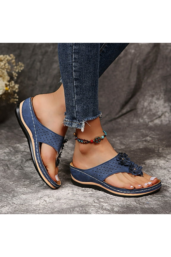 Orthopedic Sandals for Women Arch Support Sandals Orthotic Sandals Flip Flops Comfy Wedge Walking Slippers Anti-Slip Breathable Sandals Dressy Summer Beach Travel Blue 36