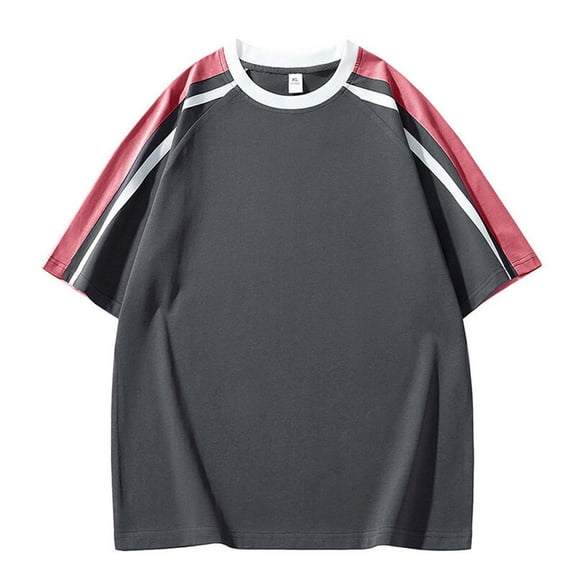VSSSJ Oversized T-Shirt for Men Trendy Contrast Color Baggy Tee Loose Short Sleeve Crewneck Summer Workout Tshirts Tops Dark Gray L