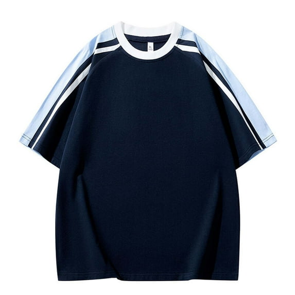 VSSSJ Oversized T-Shirt for Men Trendy Contrast Color Baggy Tee Loose Short Sleeve Crewneck Summer Workout Tshirts Tops Navy XXXL