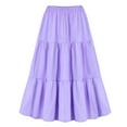 thumbnail image 1 of VSSSJ Plus Size Skirts for Women Casual A-Line Flowy Elastic High Waist Ruched Skirts Tiered Swing Ruffle Hem Solid Color Midi Flared Skirts Purple L, 1 of 2