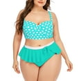 thumbnail image 1 of VSSSJ Plus Size Swimsuits for Women Polka Dot Print Vintage Two Piece Bathing Suits Push Up Bikini Top with Ruffle High Waist Bottoms, 1 of 5