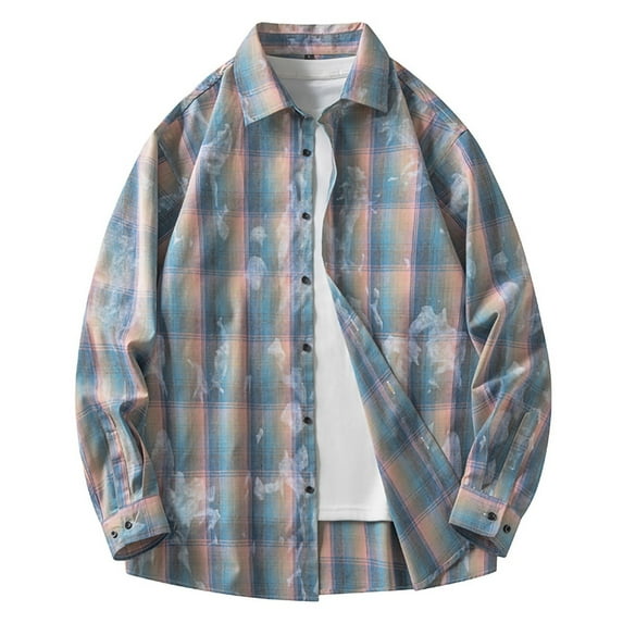 VSSSJ Shirt for Men Casual Loose Fit Plaid Long Sleeve Shirts Vintage Comfy Lapel Button Down Checkered Print Shirt Purple L