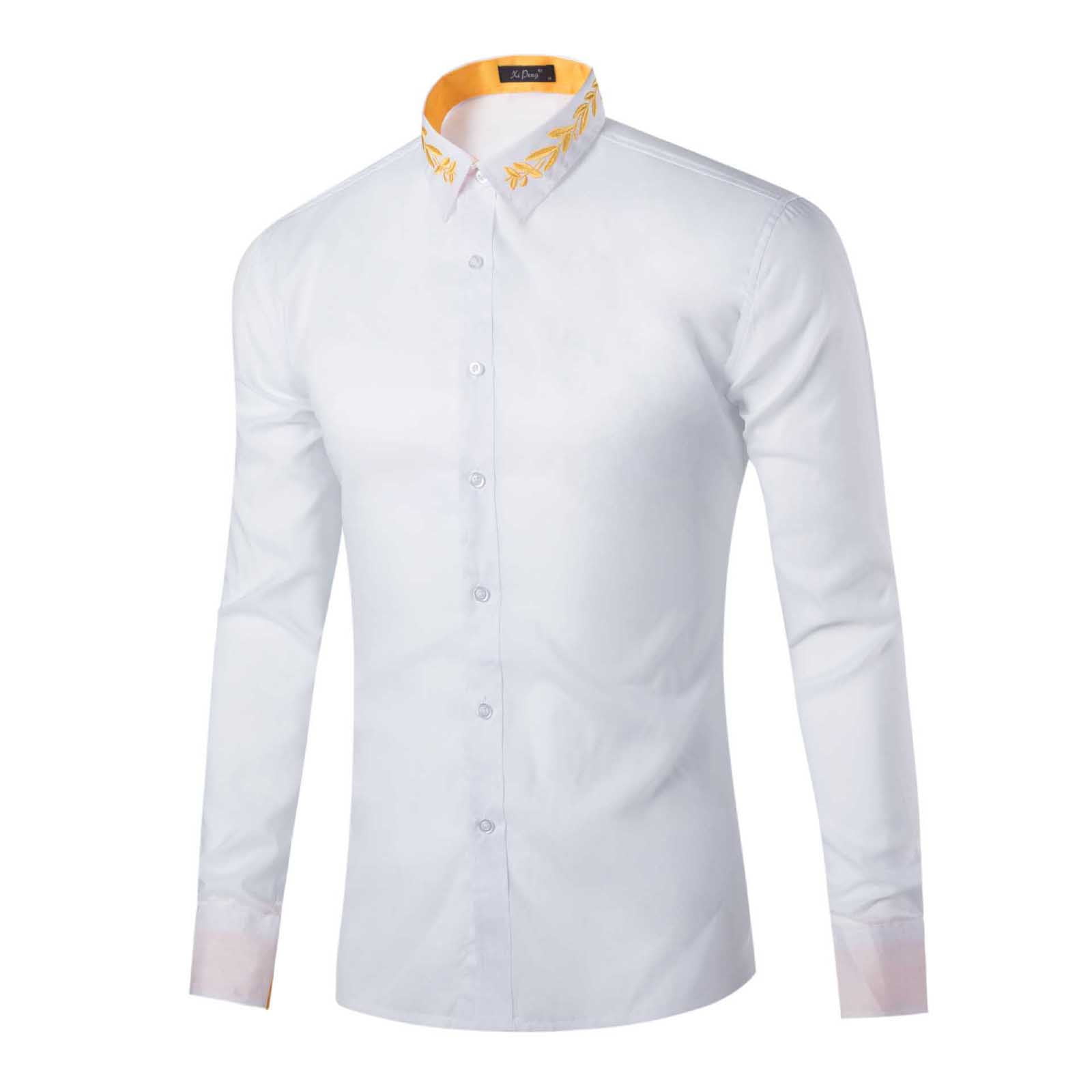 VSSSJ Shirts for Men Big and Tall Fashion Neckline Embroidery Long