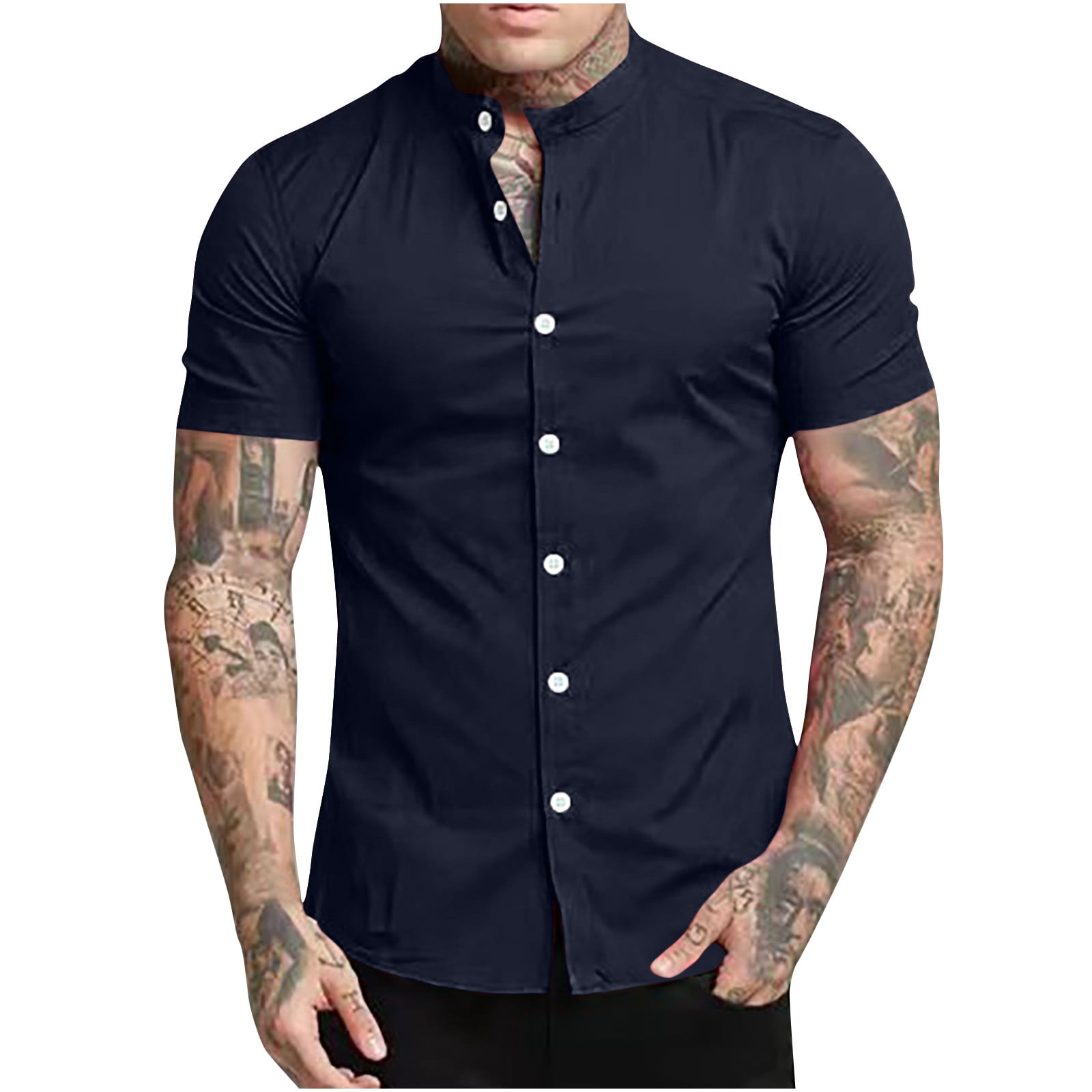 VSSSJ Shirts for Men Big and Tall Solid Color Short Sleeve Casual ...