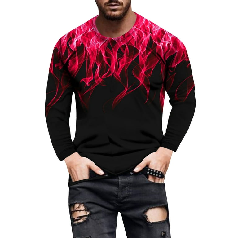 VSSSJ Shirts for Men Classic Fit Fashion 3D Flame Pattern Print