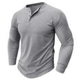 thumbnail image 1 of VSSSJ Shirts for Men Fitted Solid Color Button Round Neck Long Sleeve Pullover Tees Casual Autumn and Winter Lightweight Sportwear Gray01 XXL, 1 of 6