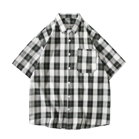 VSSSJ Shirts for Men Hawaiian Regular Fit Casual Button Down Short Sleeve Plaid Print Lapel Tops Leisure Breathable Shirt with Pocket Green XL