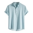 thumbnail image 1 of VSSSJ Shirts for Men Regular Fit Striped Short Sleeve Half Button Stand Collar Pullover Tops Casual Comfy Lightweight Homewear with Pocket Blue XXL, 1 of 4