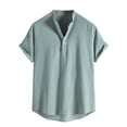 thumbnail image 1 of VSSSJ Shirts for Men Regular Fit Striped Short Sleeve Half Button Stand Collar Pullover Tops Casual Comfy Lightweight Homewear with Pocket Green XS, 1 of 4
