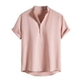thumbnail image 1 of VSSSJ Shirts for Men Regular Fit Striped Short Sleeve Half Button Stand Collar Pullover Tops Casual Comfy Lightweight Homewear with Pocket Pink XS, 1 of 4
