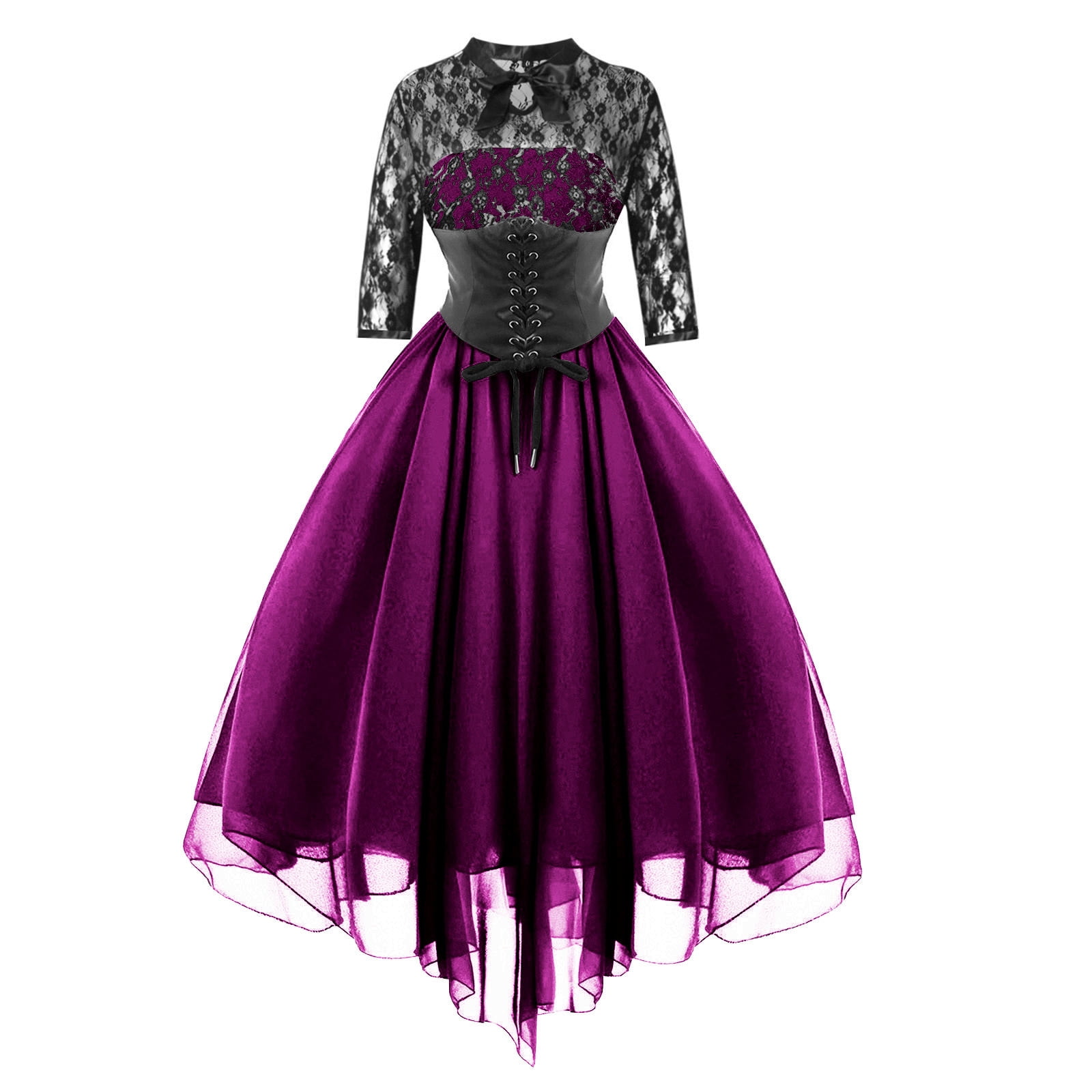 purple gothic corset dress Qleicom Women Vintage Cosplay Victorian Gothic Corset Dress, Medieval Renaissance Costume Dress, Gothic Patchwork Lace Dress, Halloween Costume One