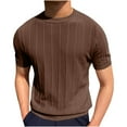 thumbnail image 1 of VSSSJ Short Sleeve T-Shirt for Men Textured Ribbed Knit Round Neck Tee Shirts Trendy Summer Solid Basic Lightweight Casual Tops Brown M, 1 of 6