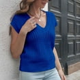 thumbnail image 1 of VSSSJ Sleeveless Sweater Vest for Women V Neck Cable Knit Casual Classic Vest Sweater Solid Color Comfy Loose Short Sweater Tank Tops Blue S, 1 of 5