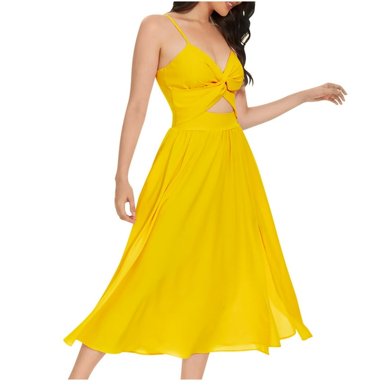 Elegant Yellow Cutout Midi Dress Elegant Yellow Cutout Midi Dress