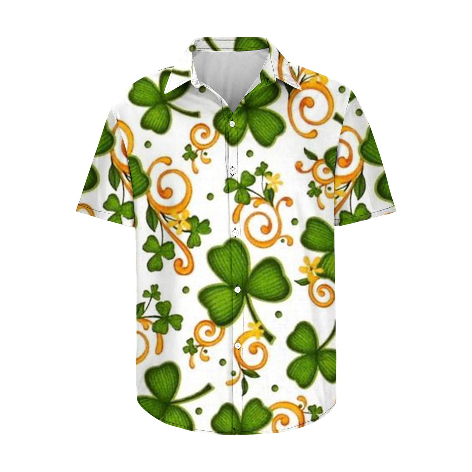 VSSSJ St. Patricks Day Shirts for Men Regular Fit 3D Gnome Print Short Sleeve Button Down