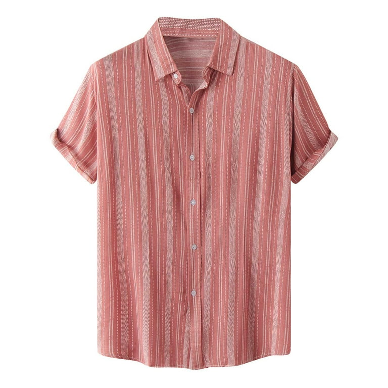 Vsssj Striped Printed Hawaiian Shirt for Men Relaxed Fit Camp Collar Short Sleeve Button Down Shirts Lightweight Summer Beach Tee Pink Xxxl, Men's