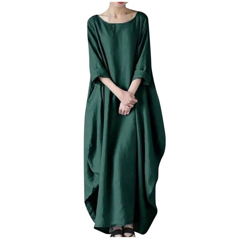 Casual Long sleeve Solid Color Round neck Plus size maxi Dresses Casual Long sleeve Solid Color Round neck Plus size maxi Dresses