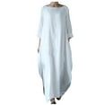 thumbnail image 1 of VSSSJ Summer Dresses for Women Plus Size Casual Cotton Linen Dress Solid Color Round Neck Long Sleeve Loose Swing Maxi Shirt Dress White L, 1 of 6