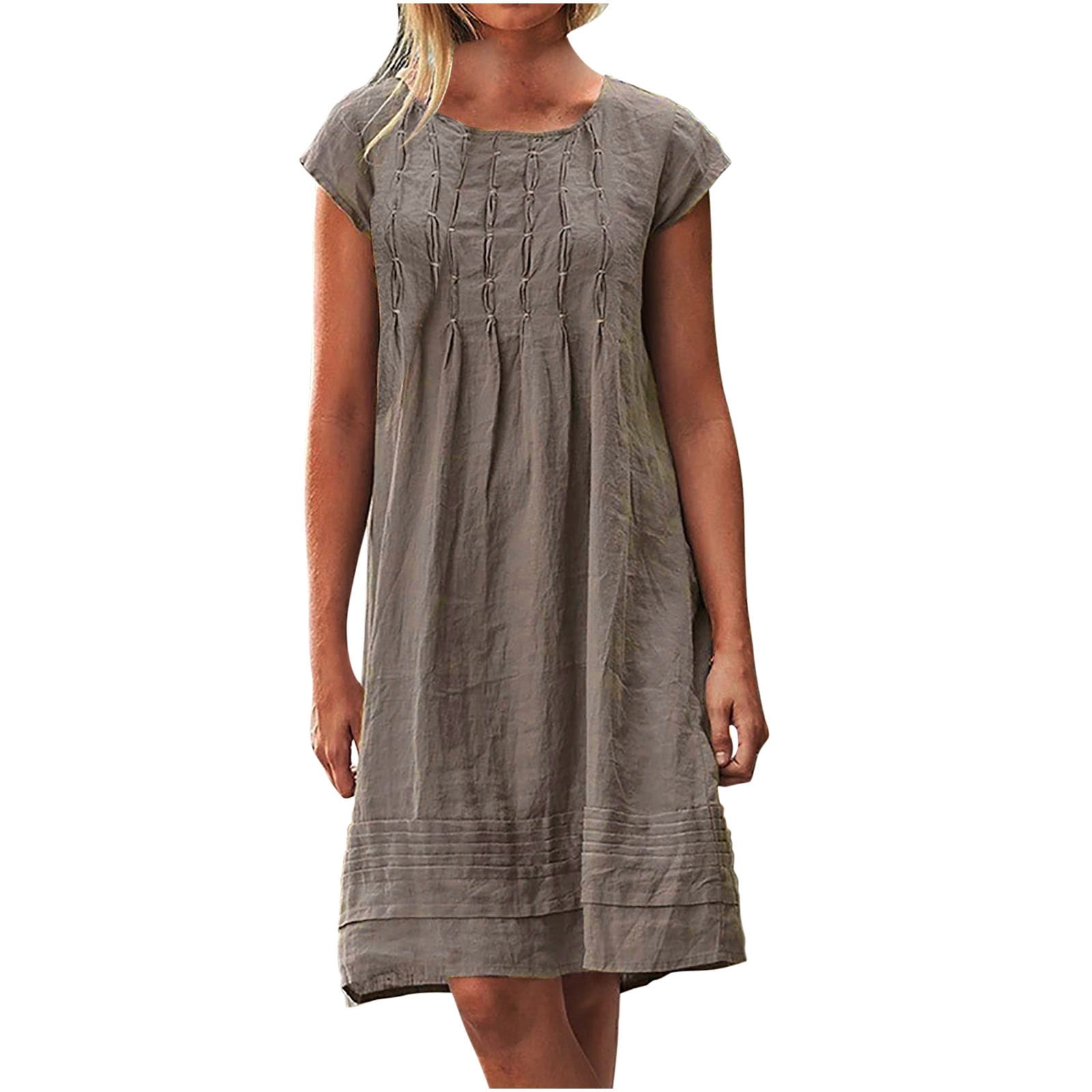 Casual round collar hot sale plain loose shift dress