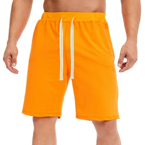 VSSSJ Sweat Shorts for Men Drawstring Elastic Waist Casual Solid Color Straight Leg Shorts Fitness Training Exercise Five Points Shorts with Pockets Orange XXL