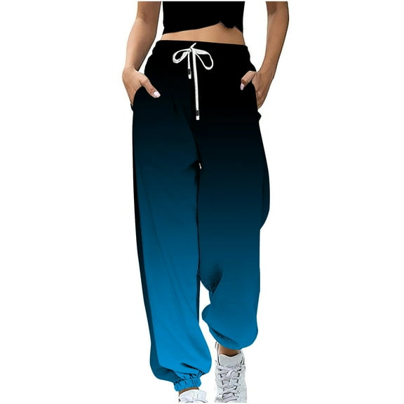VSSSJ Sweatpants for Women Oversized Fit Gradient Color Drawstring High Waist Straight Pants Casual Fashion Gym Workout Sport Trousers Blue XXXL
