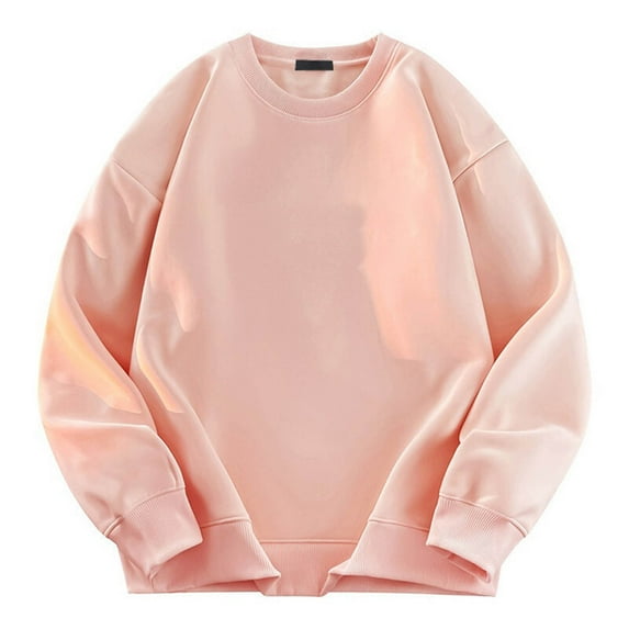 VSSSJ Sweatshirts for Men Fleece Lined Loose Fit Round Neck Solid Color Pullover Baggy Long Sleeve Casual Fall Winter Sweatshirt Tops Pink L
