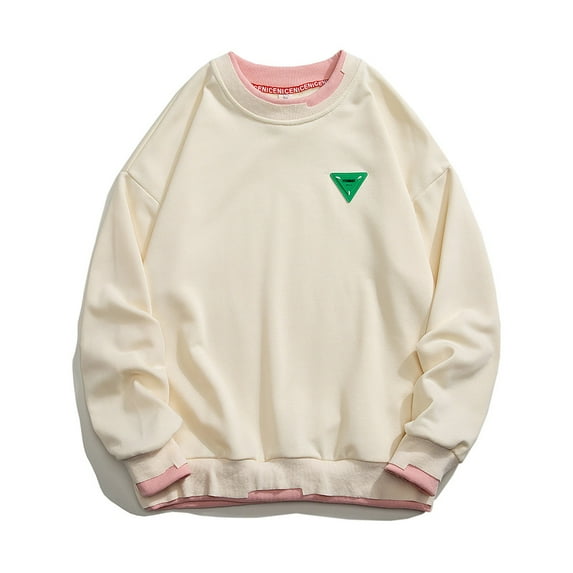 VSSSJ Sweatshirts for Men Loose Fit Crew Neck Long Sleeve Trendy Casual Pullover Big and Tall Comfortable Fitness Sports Sweatshirt Beige L