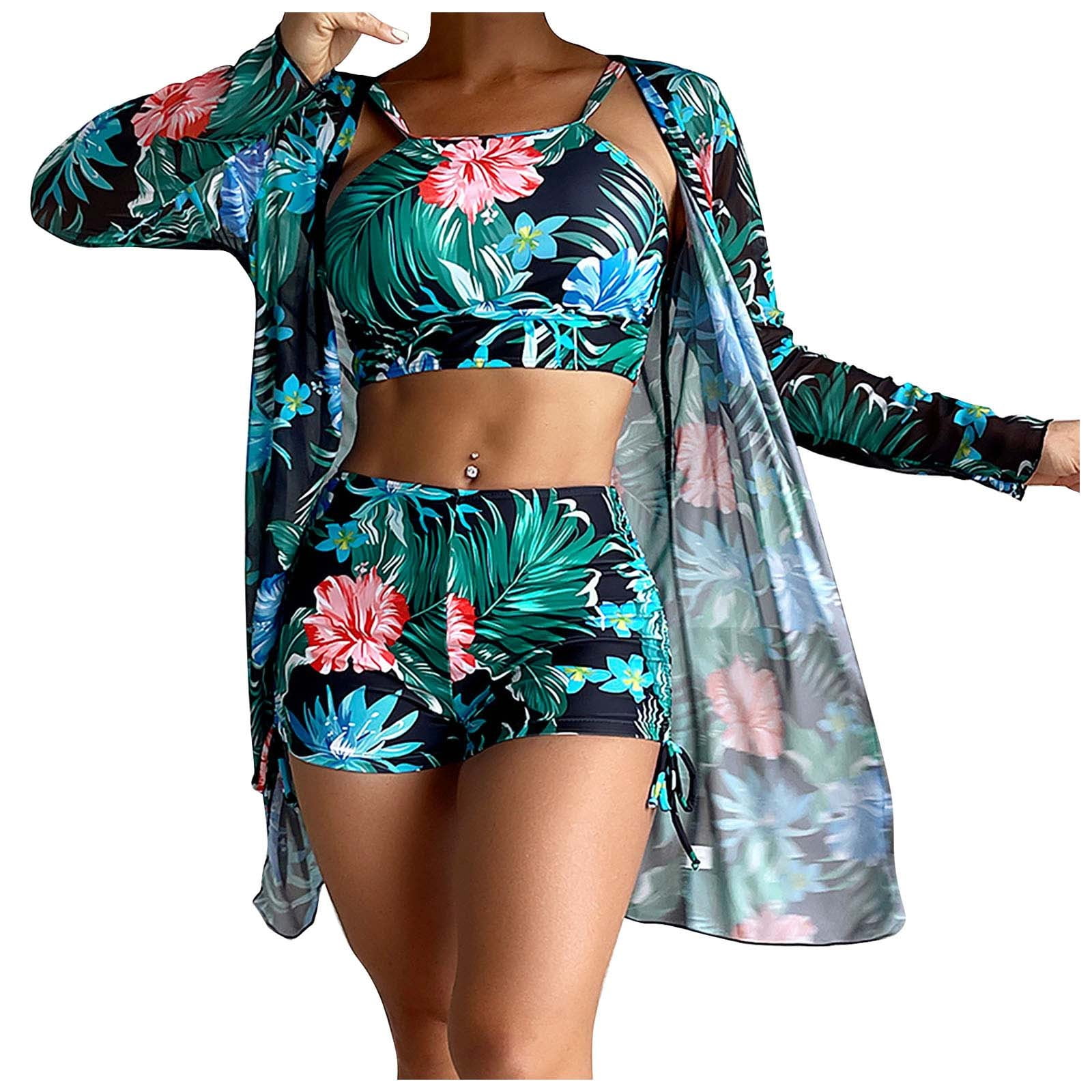 VSSSJ Swimsuit for Women 3 Piece Bathing Suits Tropical Floral Printed ...