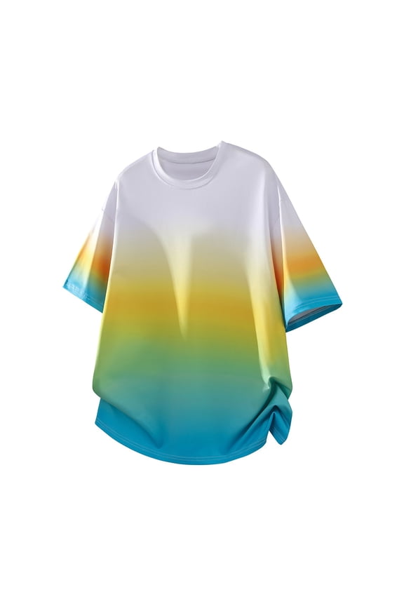 T-Shirts for Men Loose Fashion Crewneck Short Sleeve Shirts Gradient Printed Summer Lightweight Casual Pullover Tee Tops Yellow L