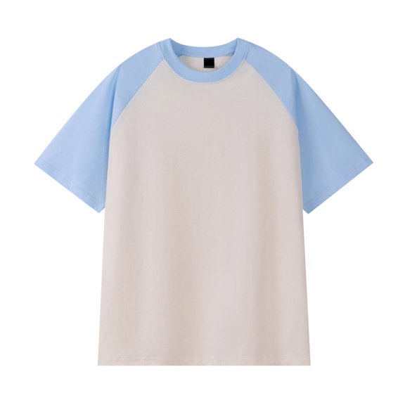 VSSSJ T-Shirts for Men Loose Fit Raglan Short Sleeve Crew Neck Casual Tee Tops Cotton Color Block Cozy Running Workout T Shirt Light Blue M