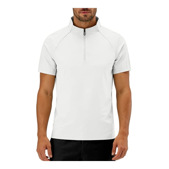 VSSSJ T-Shirts for Men Quarter Zipper Short Sleeve Stand Collar Workout Shirt Loose Gym Fitness Athletic Lightweight Cycling Shirts White 6XL
