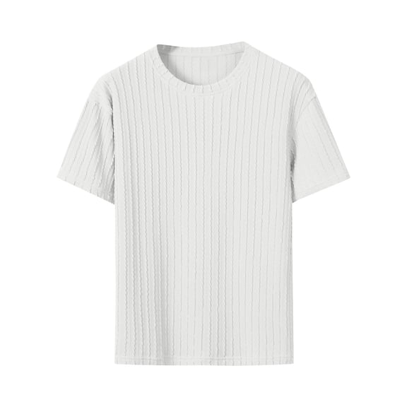 VSSSJ T-Shirts for Men Textured Casual Short Sleeve Fashion Shirt Crew Neck Solid Color Loose Lightweight Summer Basic Tee Tops White L