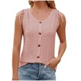 thumbnail image 1 of VSSSJ Tank Tops for Women Button Down Casual Eyelet Solid Color Loose Sleeveless Shirts Tops Loose Drawstring Lace-Up Round Neck Comfy Breathable Vest Pink XL, 1 of 7