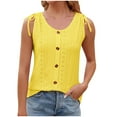 thumbnail image 1 of VSSSJ Tank Tops for Women Button Down Casual Eyelet Solid Color Loose Sleeveless Shirts Tops Loose Drawstring Lace-Up Round Neck Comfy Breathable Vest Yellow XL, 1 of 7