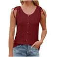 thumbnail image 1 of VSSSJ Tank Tops for Women Button Down Casual Eyelet Solid Color Loose Sleeveless Shirts Tops Loose Drawstring Lace-Up Round Neck Comfy Breathable Vest Wine M, 1 of 7