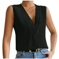 thumbnail image 1 of VSSSJ Tank Tops for Women Casual Dressy Multi-level V-Neck Sleeveless Satin Basic Pullover Shirts Solid Color Comfortable Loose Office Summer Vest Tops Black XL, 1 of 4