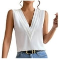 thumbnail image 1 of VSSSJ Tank Tops for Women Casual Dressy Multi-level V-Neck Sleeveless Satin Basic Pullover Shirts Solid Color Comfortable Loose Office Summer Vest Tops White XXL, 1 of 4