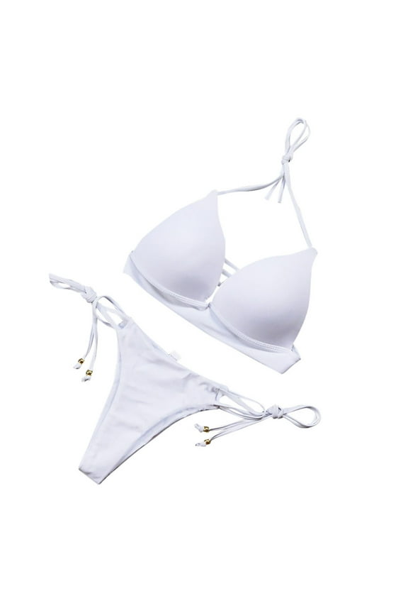 Two Piece Bikini Set for Women Micro Swimwear Deep V Neck Solid Color Bandage Sling Swimsuit Hollow Out Front Bathing Suit High Cut Lace Up Sexy Beachwear
