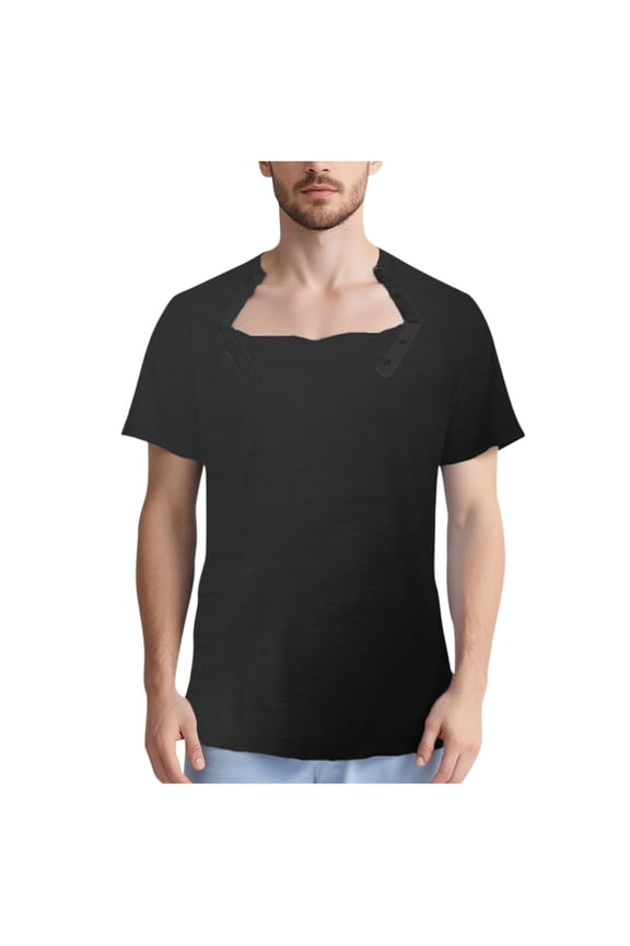 Unisex Chemo Port Access Shirts Post Shoulder Surgery Recovery Shirts Tear Away Side Button Short Sleeve T-Shirt for Men Women Black XXXL