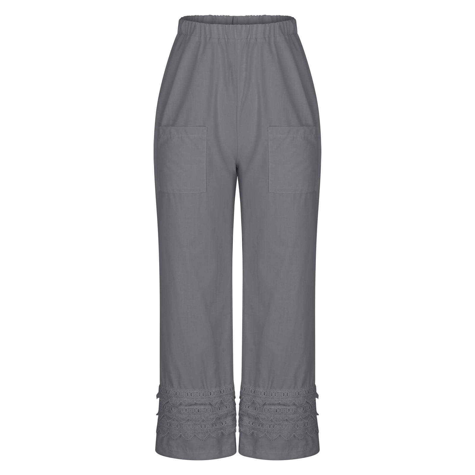 VSSSJ Women Fall Casual Pants Relaxed Solid Color Elastic Waist Full Length Straight Pants with