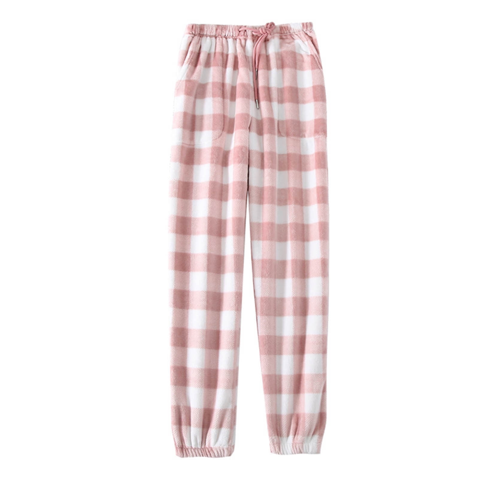 VSSSJ Women Fall Winter Pajama Pants Plus Size Plaid Print Drawstring ...